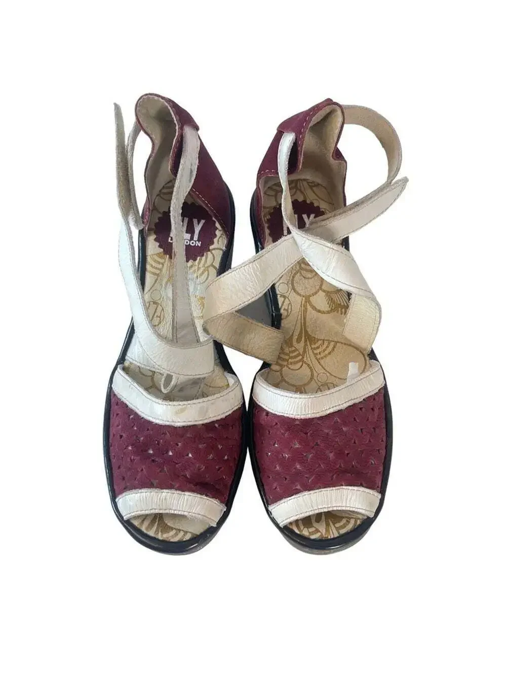 Fly London Ynes Leather Wedge Sandals Perforated Ankle Strap Comfort EU 37